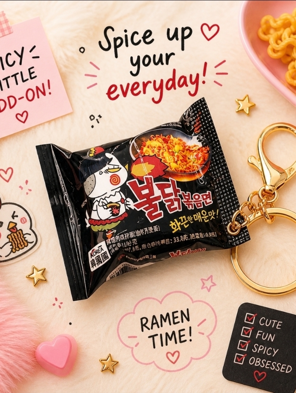 Samyang Buldak Ramen Keychain 🔥 Cute Korean Snack Charm – Spicy Food Gift
